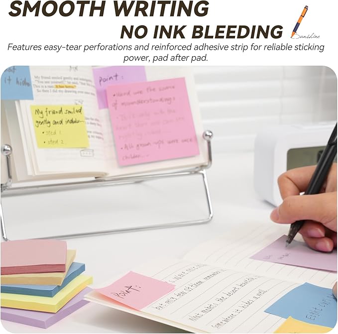 Sticky Notes 3x3in + 2x1.5in Small Sticky Note, 12 Pack 6 Colors Self-Sticky Note Pads | Sticks Strong & Removes Clean | Recycled Paper Cute Sticky Notes to School Supplies, Office Products
