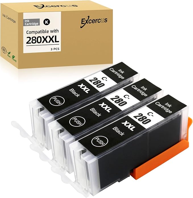 Compatible Ink Cartridge Replacement for for Canon pg280 bk PGI-280 PGI-280XXL BK Black Ink TankWorks for PIXMA TR7520 TR8520 TR8620 TS6120 TS6320 TS8220 TR8622 TS9120 Printers（3Pack）