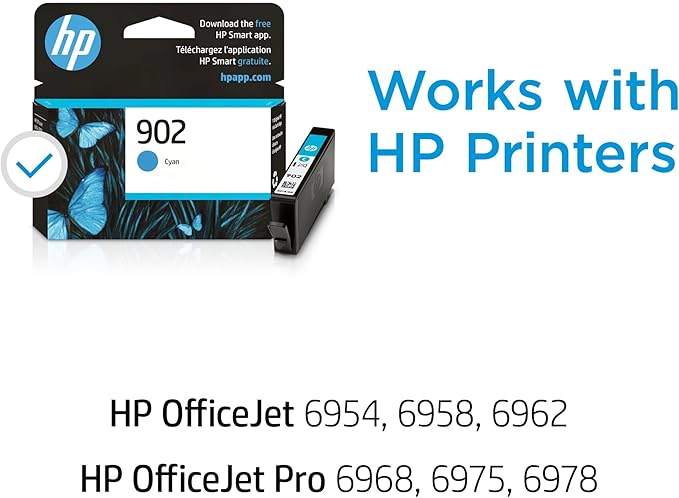 HP 902 Cyan Ink Cartridge | Works with HP OfficeJet 6950, 6960 Series, HP OfficeJet Pro 6960, 6970 Series | Eligible for Instant Ink | T6L86AN