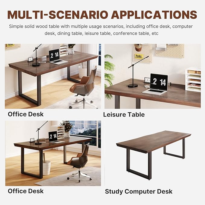 Solid Wood Computer Desk 55.1-inch Large Office Desk Home Simple Modern Long Desk Study Writing Desk Dining Table for Home Office