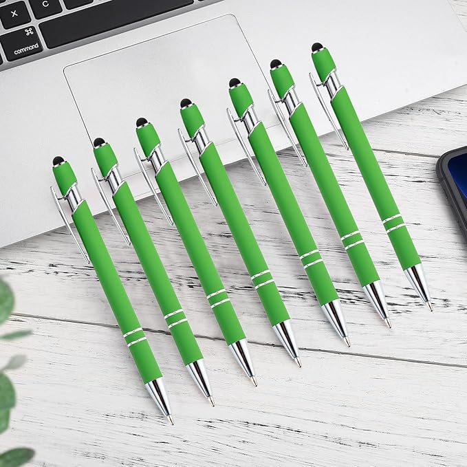 PASISIBICK 12 Pieces Green Ballpoint Pen with Stylus Tip, 2 in 1 Stylus Stylish Pen, Metal Stylus Pen for Touch Screens, Black Ink, 1.0 mm Medium Point.(12 PCS Green)