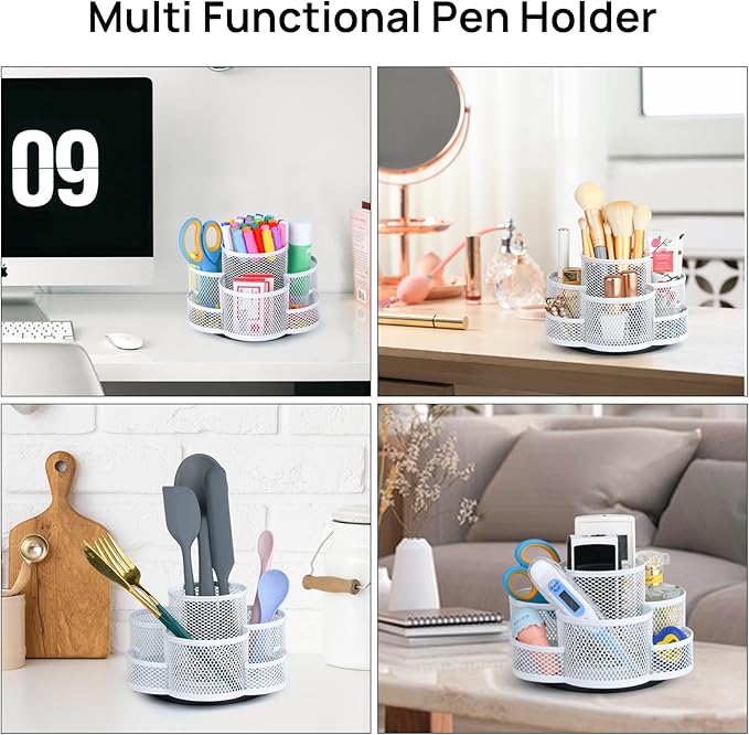 Pen Holder for Desk, Rotating Pencil Holder, Cup Holder for Desk Office, Pen Organizer (Pure White)
