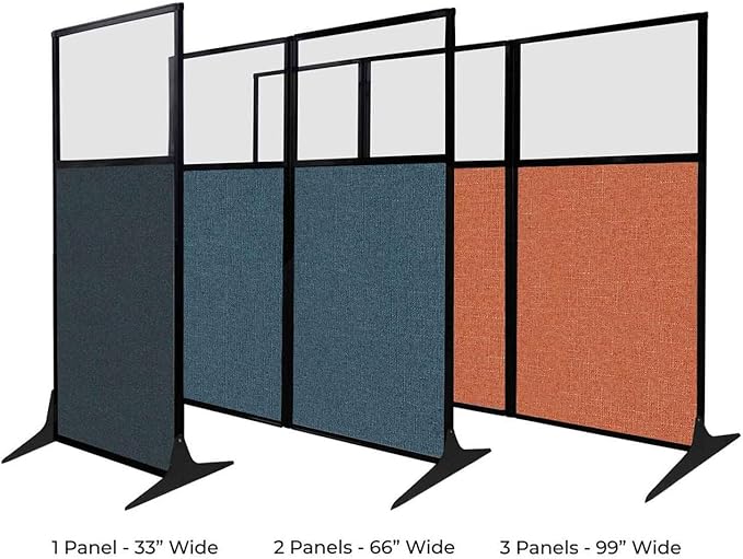 Versare Office Workstation Screen | Portable Wall Divider | Modern Cubicle | Freestanding Privacy Screen | Flexible Work Space | 1 Panel | 33" Wide x 70" Tall Blue SoundSorb Panels with Window