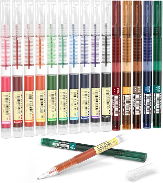 Shuttle Art Liquid Ink Rollerball Pens, 15 Colors (10 Bright + 5 Vintage) Quick Drying 0.5mm Extra Fine Point Long Lasting for Writing Journaling Taking Notes Doodling School Office Home