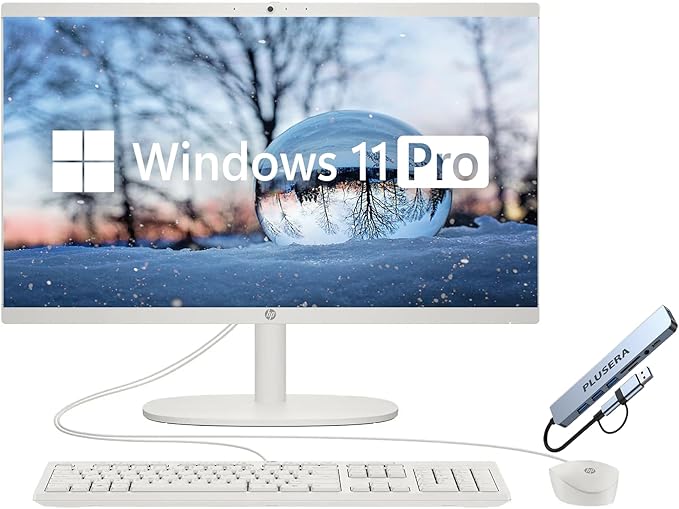 HP 21.5" FHD All-in-One Desktop Computer, Dual-Core Intel Celeron, Windows 11 Pro with Microsoft Office Home & Business Included, Snow White (Intel Celeron, 16GB RAM | 1TB Storage)