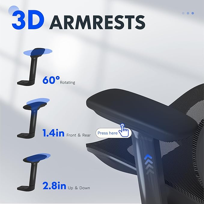 FLEXISPOT ErgoX Premium Ergonomic Office Chair with Footrest- Adjustable 3D Armrests, Dynamic Lumbar Support, Recline & Tilt Function, Mesh Seat, for Home & Office Use,Black