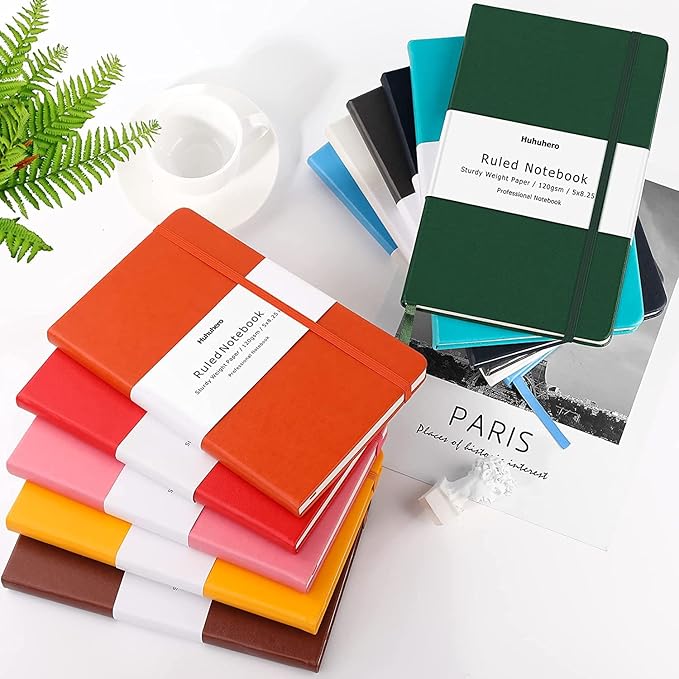 Huhuhero Notebooks Journal, Ruled Notebook, Premium Thick Paper Lined Journal, Black Hardcover Notebook for Office Home School Business Writing Note Taking Journaling, 5"×8.25" (5, Navy Blue)