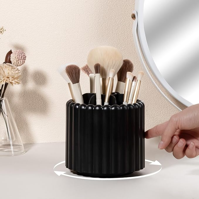 Anyoifax 360 Rotating Makeup Brush Holder 7 Slots Make Up Brush Organizer Removable Spinning Cosmetic Brushes Storage Pen Holder for Vanity, Dresser, Desk, Black