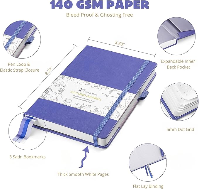 Bullet Dotted Journal – 140gsm Bleed Proof Thick White Paper – 200 Numbered Dot Grid Pages – 5.8 x 8.3 inch Dotted Notebook by Vivid Scribbles