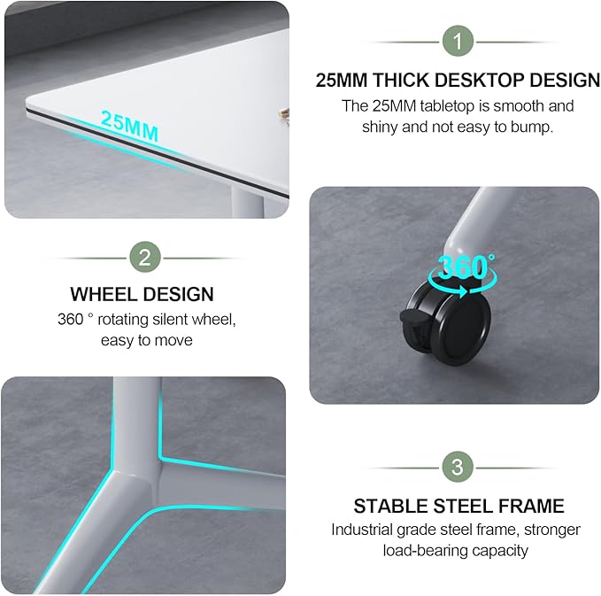 Folding Conference Table – Portable Flip-Top Desk with Locking Wheels, 47.2IN Conference Room Tables Modular Office Desk Heavy-Duty Metal Frame,Space-Saving Design for Meeting & Training Rooms(2PACK)
