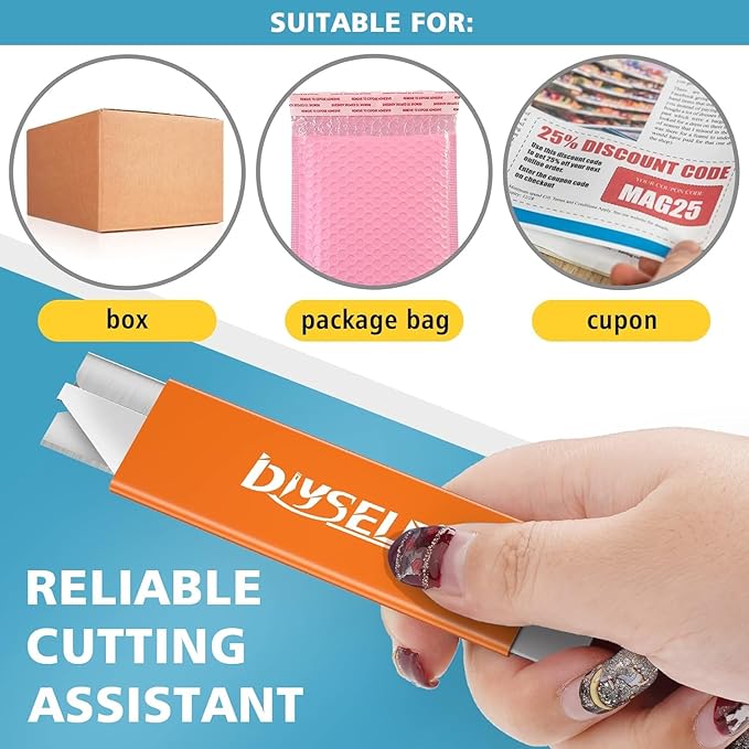 DIYSELF Box Cutters, 48 Pack Letter Openers, Mini Utility Knife, Razor Knife with Single Edge Razor Blade, Box Cutter Retractable for Office, Home, Warehouse, School, Box Cutter Knife (Orange)