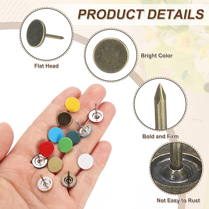 uxcell 100Pcs Upholstery Tacks, 11mmx15mm Flat Head Thumb Tack Decorative Furniture Nails Push Pins for Furniture Sofa Headboards, Bronze