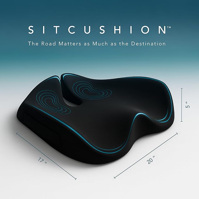 Pressure Relief Seat Cushion for Tailbone Pain – X Large Office Chair Cushion for Back Pain, Coccyx & Sciatica Pain Relief Pillow. Memory Foam Seat Cushions for Office Chairs. Extra Cover (Black)