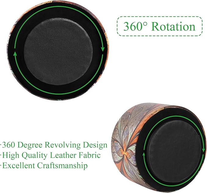 lizimandu Round Leather Art Supply Organizer,Remote Control Holder,360 Degree Rotating,Multi-Functional Pencil Holder,4 Compartments Desktop Stationary Organizer(1-Orange Flower)