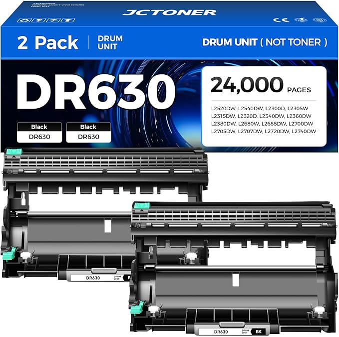 DR630 Drum Unit (Not Toner) 2-Pack Replacement Compatible for Brother DR-630 Imaging Drum HL-L2380DW HL-L2320D HL-L2340DW DCP-L2540DW MFC-L2700DW MFC-L2720DW HL-L2300D HL-L2360DW MFC-L2740DW Printer