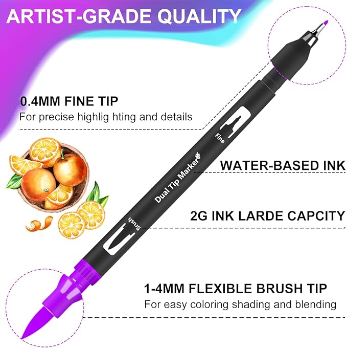Brush Pens, 105 Colors Dual Tip Markers for Adult Coloring Books, Note Taking and Lettering