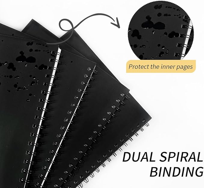 Lined Spiral Notebook A4 Large Black Journal 8.5" x 11"-4 Pack 7mm College Ruled Hardcover Notebooks 160 Pages 100GSM Thick Paper for Note Taking School Office Supplies