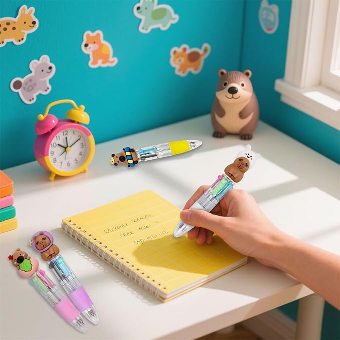 30Pcs Mini Multicolor Pens in One 4-in-1 Cute Pens Bulk for Kids, Ballpoint Pen for Birthdays and Children's Parties, Fun Gifts Assorted Ink Kawaii Pen(Capybara)