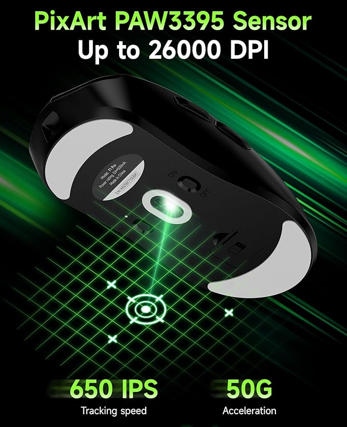 VGN F1 PRO Wireless Gaming Mouse - Ultralight 49g - Wireless & Wired Mode - 26000 Adjustable DPI - 1000Hz Polling Rate - 65 Hours Battery - Programmable Buttons - Esports Professional Grade - USB-C
