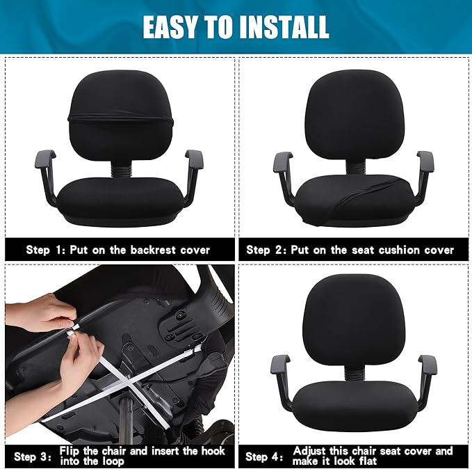 Smiry Stretch Printed Office Computer Chair Covers, Universal Washable Removable Desk Rotating Chair Slipcovers Protector, Seat + Backrest Cover - Black