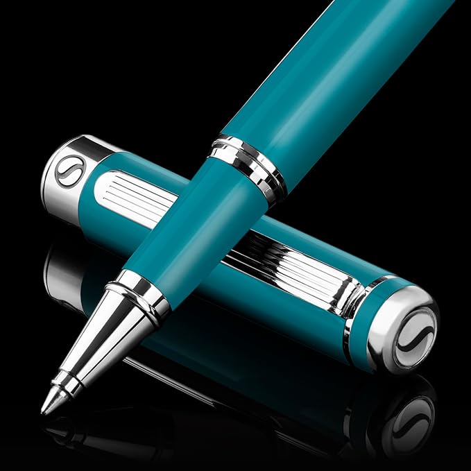 Scriveiner Teal Rollerball Pen - Stunning Luxury Pen With Chrome Finish, Schmidt Ink Refill, Best Roller Ball Gift Set for Men & Women, Professional, Executive Office, Nice Pens
