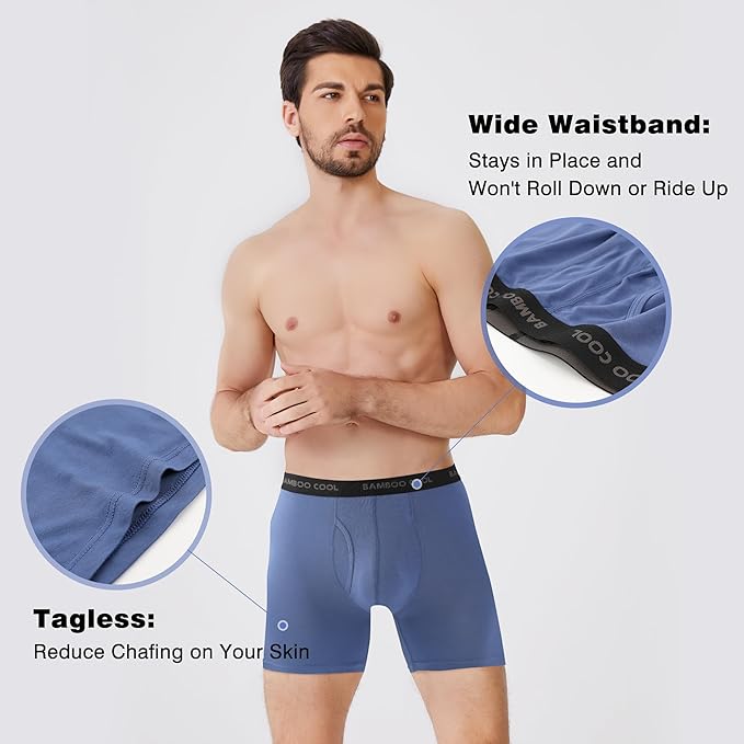 BAMBOO COOL Men's Ultra Breathable Underwear,No Riding Up Boxer Briefs with ComfortFlexible Waistband,Multipack