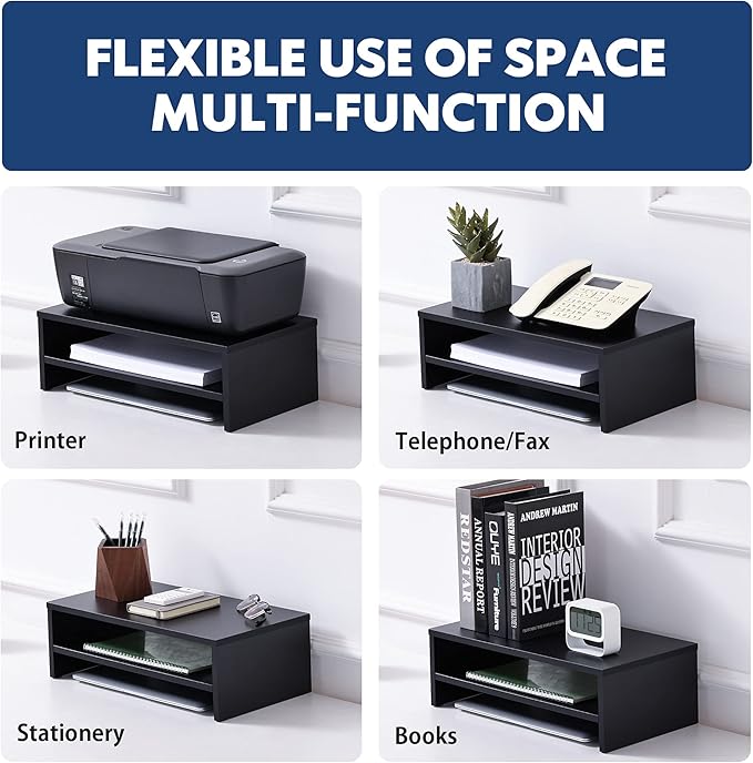 FITUEYES Monitor Stand - 2 Tier Computer Monitor Riser with 21.3 Inch Shelf, Wood Desktop Stand for Laptop Computer Screen, Desk Organization, Office Supplies