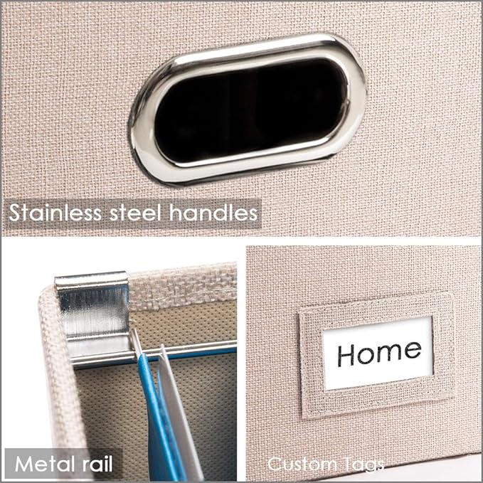 PRANDOM File Organizer Box - Set of 1 Collapsible Decorative Linen Filing Storage Hanging File Folders with Lids Office Cabinet Letter/Legal Size Light Grey (17x14x11.2 inch)