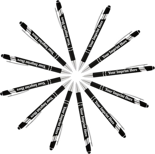 Up to 500 Pcs Custom Pens Bulk | Rainbow of Colors | Soft-Touch Metal Black Ink Personalized with Name or Message (Black, 12 pcs)