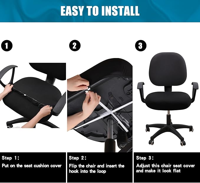 Smiry Printed Office Computer Chair Seat Covers, Stretch Fit Universal Desk Rotating Chair Cover Washable Removable Seat Cushion Protectors - Black