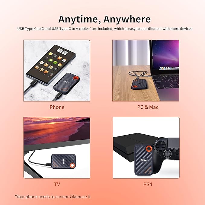 Netac 1TB Extreme Portable SSD External Solid State Drives Up to 2000MB/s Read 1700MB/s Write Speed, USB 3.2 Gen.2 Business Travel Essential, ZX20