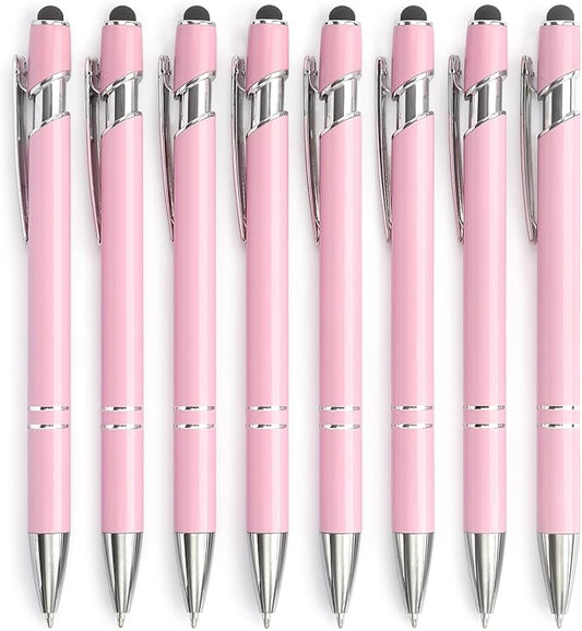 Ballpoint Pen 2-in-1 Stylus Retractable Ballpoint Pen with Stylus tip, Metal Stylus Pen for Touch Screens, 1.0 mm Black Ink (Pink)