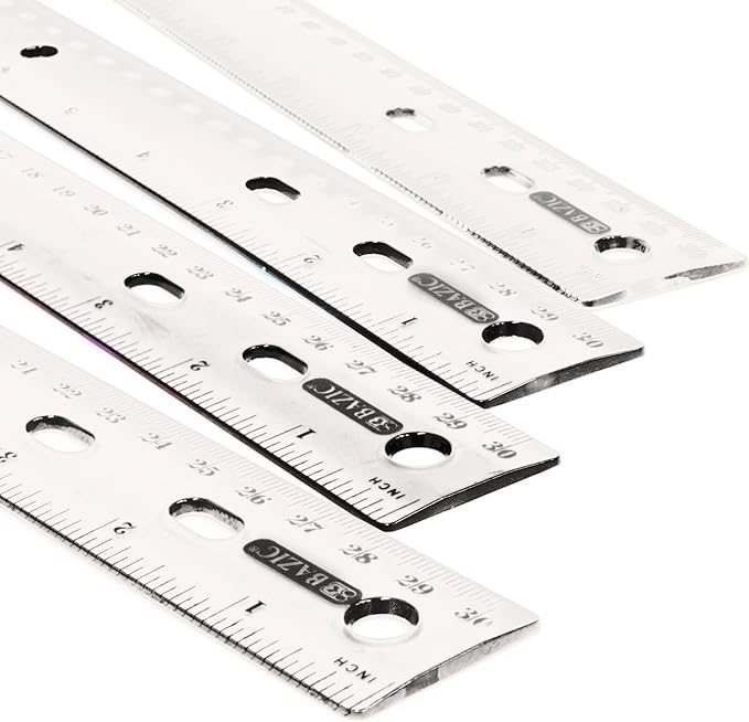 BAZIC Plastic Clear Rulers 12 inch (30cm), Inches Centimeter Metric Ruler Measuring Long Ruler, Straight Edge Ruler for Students School Supplies, 1-Pack
