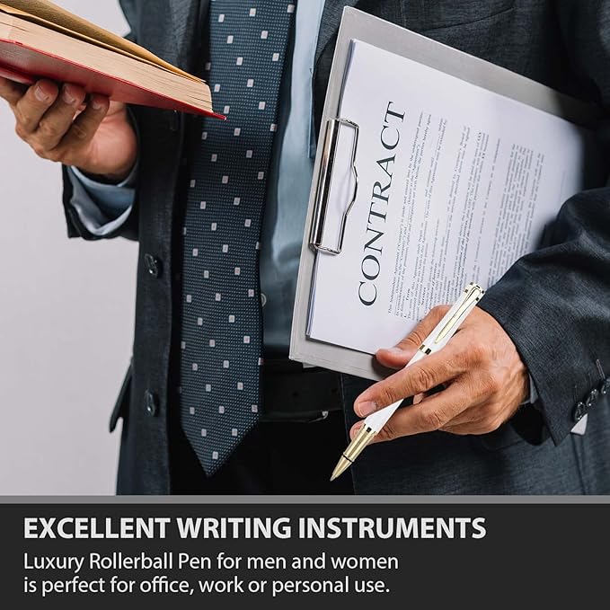 Cheericome Luxury Ballpoint Pen - Professional & Executive, Perfect for Silky Smooth Writing, with Gift Box, Nice for Men & Women, 2 Extra 0.5mm Black Refills - White