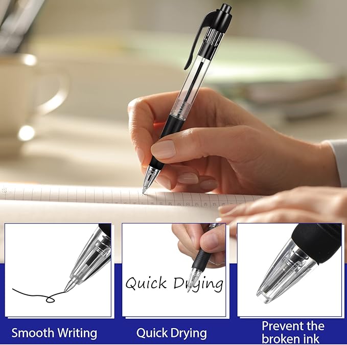Fainne 200 Pack Retractable Ballpoint Pen 1.0 mm Medium Point Refillable Smooth Click Writing Pens With Grip for Work Journal Writing Office School Supplies(Black Ink, Blue Ink)