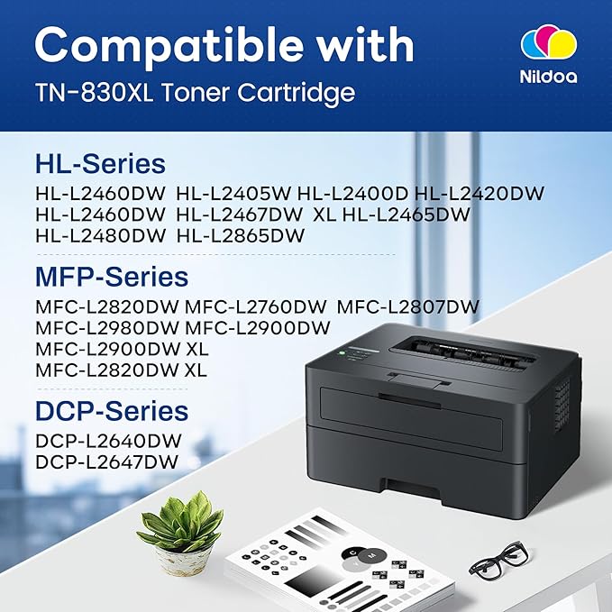 TN830XL Toner Cartridge High Yield Replacement for Brother TN830XL TN-830XL HL-L2460DW HL-L2405W MFC-L2820DW Printer, TN830XL 2PK Black