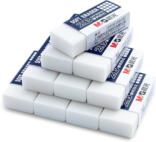 M&G 24 Pack Erasers Pencil Erasers, 2B White Rubber Eraser Rectangular Bulk for Kids School Students Office, Art Erasers for Drawing