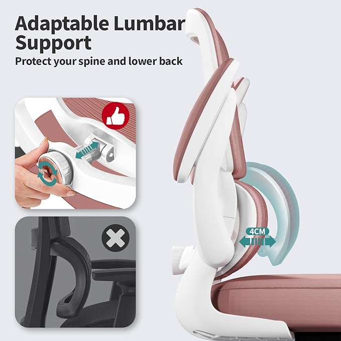 TRALT Office Chair - Ergonomic Desk Chair with Adjustable Lumbar Support, Mesh Computer Chair, Executive Chairs for Home Office Comfortable Lumbar Support (Pink)