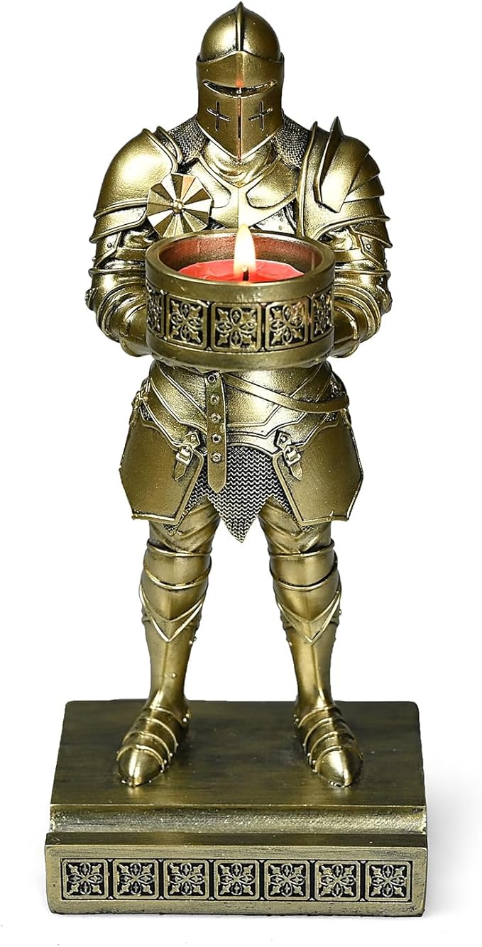 King's Guard Standup Knight Candlestick Holders Resin TeaLight Holder Warrior Mobile Phone Stand Pen Holder Candle Holder for Restaurant, Altar, Home Table(Bronze)