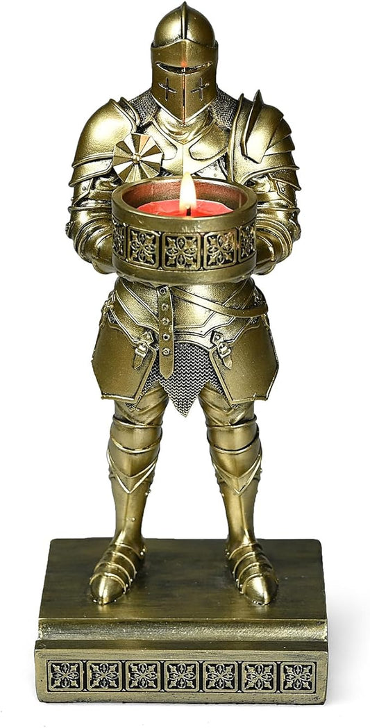 King's Guard Standup Knight Candlestick Holders Resin TeaLight Holder Warrior Mobile Phone Stand Pen Holder Candle Holder for Restaurant, Altar, Home Table(Bronze)