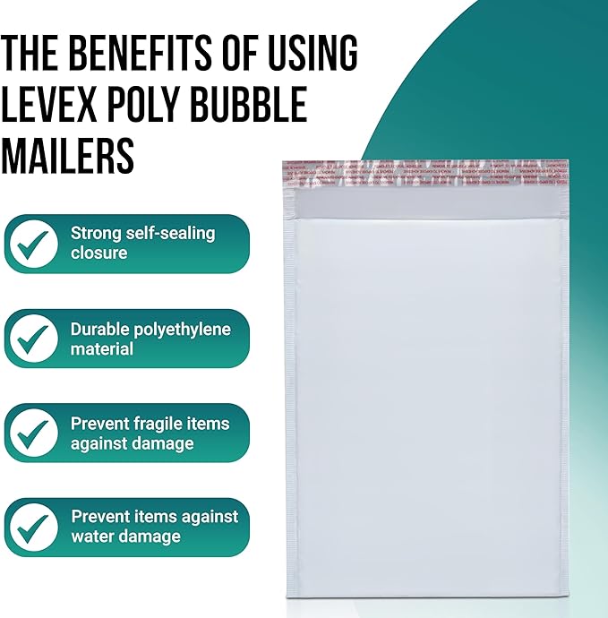Levex - #000 4" x 8" [5 Pack] Poly Bubble Mailers, Padded Envelope Mailers, Packing Envelope & Mailing Bags for Shipping