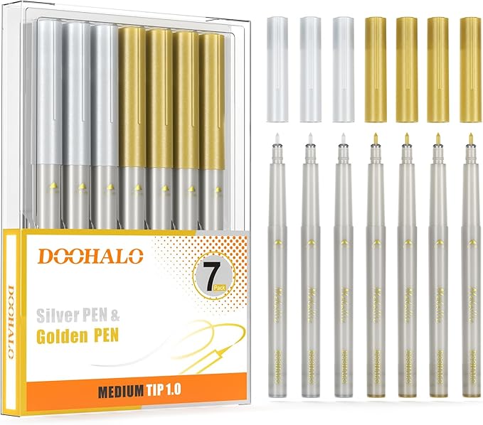 DOOHALO Metallic Pens Gold Silver Marker Compatible with Cricut 3/Maker/Explore 3/Air 2/Air Machine 1.0 Medium Point Tips for Drawing Writing