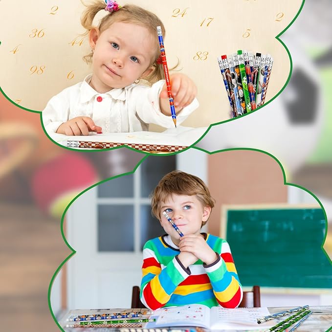 Cinrobiye 96 Pcs Sports Pencils Bulk, Basketball Football Baseball Scoeer Wood Pencils with Erasers Sports for School Prizes Classroom Exchange Gifts Party Favors Supplies, Stationary Gifts
