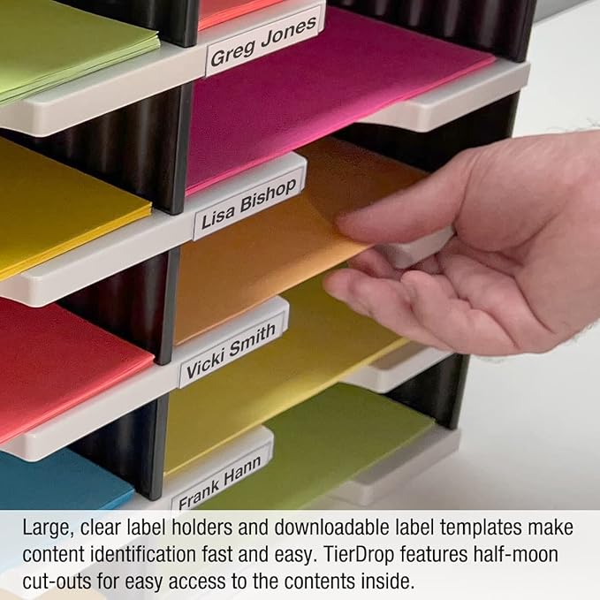 Ultimate Office TierDrop Desktop Organizer/Forms Mailroom Classroom Sorter, 8-Compartments with Optional Add-On Tiers for Easy Expansion, Gray w/Black…