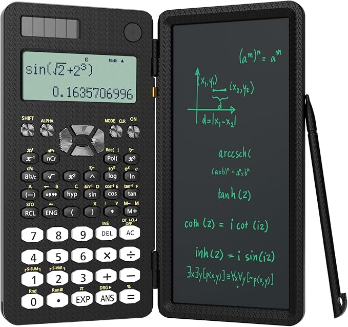 Scientific Calculator for Students with Notepad, ROATEE Middle and High School Supplies for Students, 82 MS Foldable 2-Line Display Science Calculator with Writing Tablet, Solar and Battery Powered