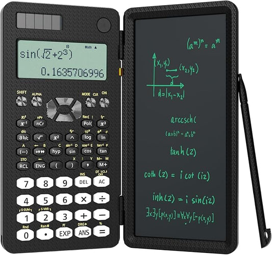 Scientific Calculator for Students with Notepad, ROATEE Middle and High School Supplies for Students, 82 MS Foldable 2-Line Display Science Calculator with Writing Tablet, Solar and Battery Powered