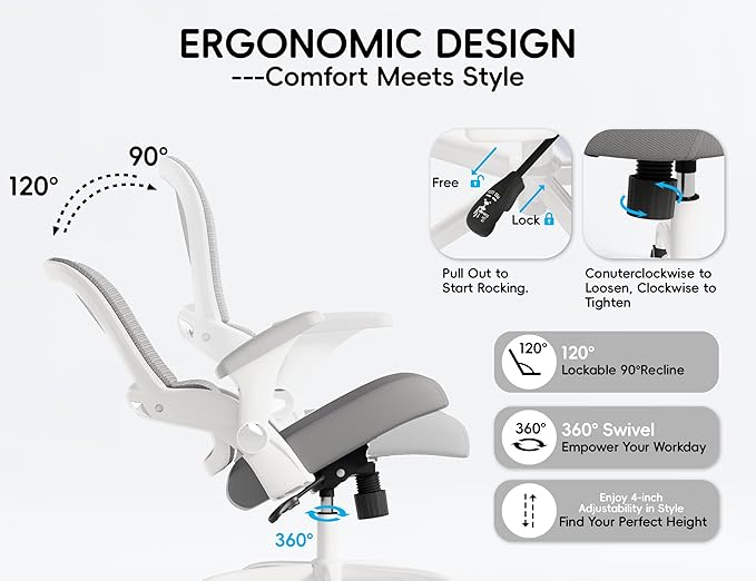 TRALT Ergonomic Office Chair - Comfy Desk Chair with Back Support, Home Office Desk Chairs, Computer Chair, 330lbs Wide Seat Big and Tall Office Chair for Executives (Grey)