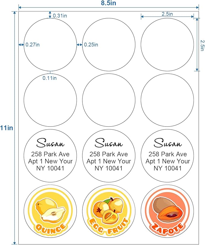 Methdic 2.5" Diameter High Visibility Printable Round Labels，Matte White，360 Customizable Blank Stickers
