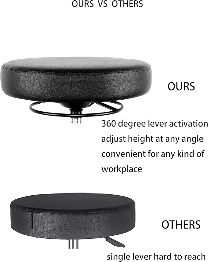 TAKE UR SEAT® 15" Table Height Adjustable Round Seat Stool Heavy Duty Built and Shipped Within 24 Hours, Spa, Medical, Lab, Black (Rubber Caster)