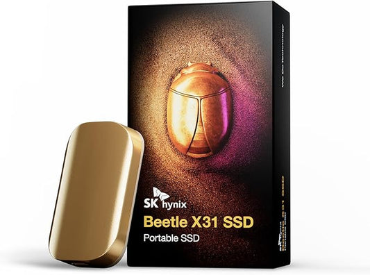 SK hynix Beetle X31 512GB Portable SSD with DRAM, up to 1050MB/s, USB 3.2 Gen2, External Hard Drive Compatible with PC, Mac, Laptop, PS5 (Champagne Gold)